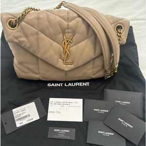 YSL Saint Laurent Lou Lou Puffer Shoulder bag in quilted leather dark beige